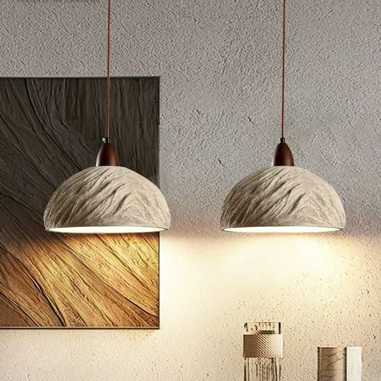 Lámpara de araña semicircular tradicional japonesa de cemento y madera 1/2/3 - Luz para comedor 