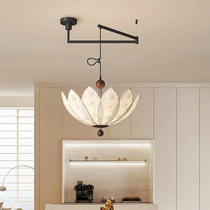 Traditional French Semicircular Bud Fabric Iron Wood 3 - Light Chandelier For Living Room