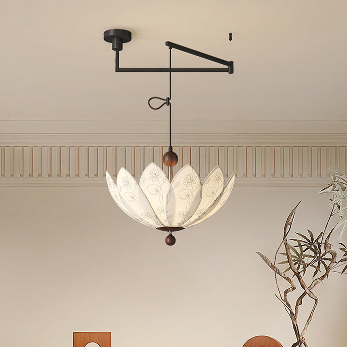 Traditional French Semicircular Bud Fabric Iron Wood 3 - Light Chandelier For Living Room