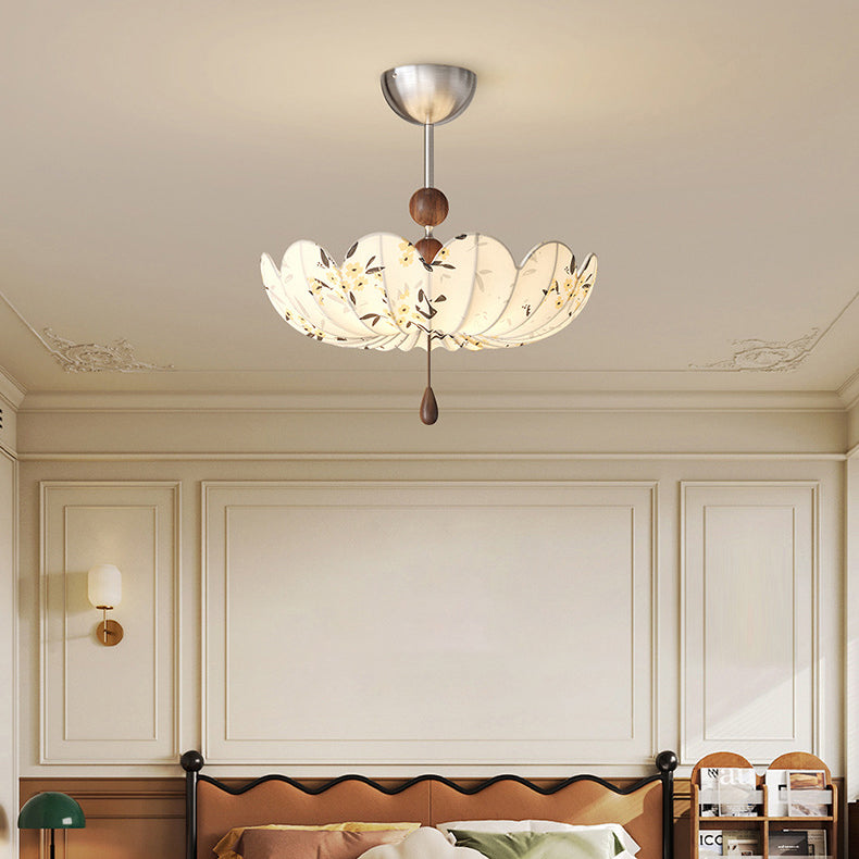 Traditional French Semicircular Bud Fabric Iron Wood 3 - Light Semi-Flush Mount Ceiling Light For Living Room