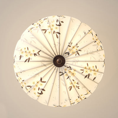 Traditional French Semicircular Bud Fabric Iron Wood 3 - Light Semi-Flush Mount Ceiling Light For Living Room