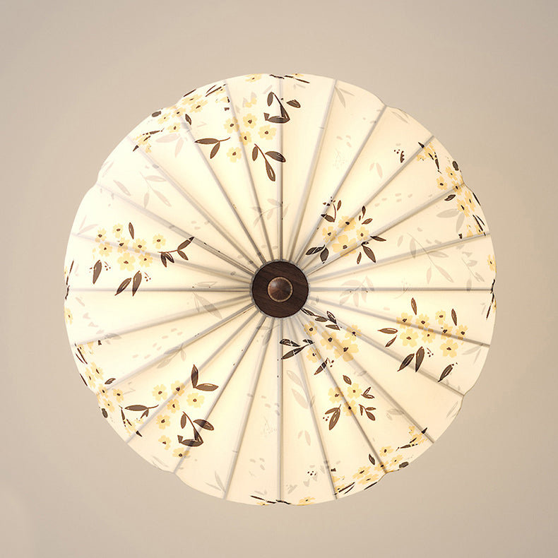 Traditional French Semicircular Bud Fabric Iron Wood 3 - Light Semi-Flush Mount Ceiling Light For Living Room