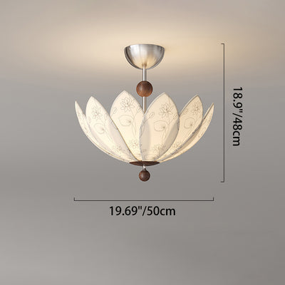 Traditional French Semicircular Bud Fabric Iron Wood 3 - Light Semi-Flush Mount Ceiling Light For Living Room