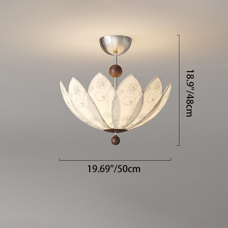 Traditional French Semicircular Bud Fabric Iron Wood 3 - Light Semi-Flush Mount Ceiling Light For Living Room
