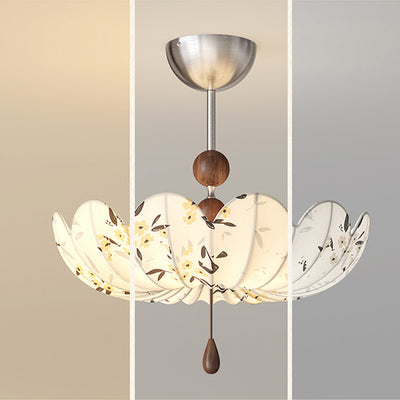 Traditional French Semicircular Bud Fabric Iron Wood 3 - Light Semi-Flush Mount Ceiling Light For Living Room