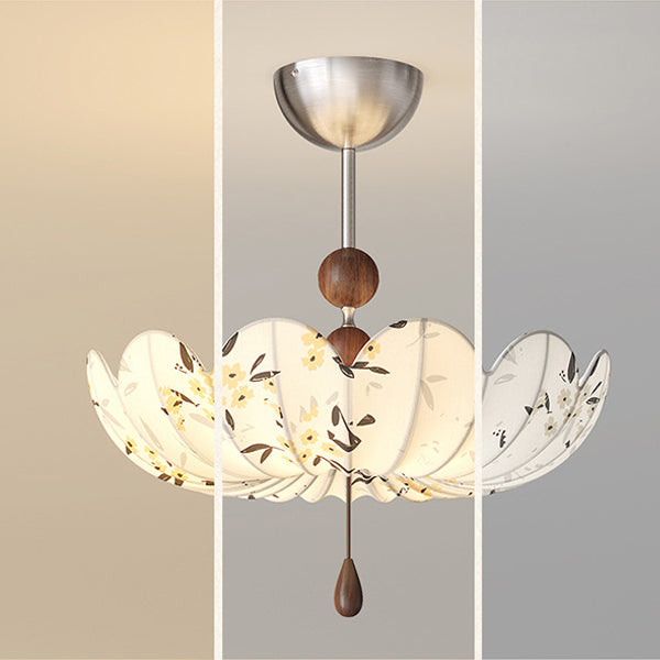 Traditional French Semicircular Bud Fabric Iron Wood 3 - Light Semi-Flush Mount Ceiling Light For Living Room