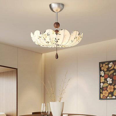 Traditional French Semicircular Bud Fabric Iron Wood 3 - Light Semi-Flush Mount Ceiling Light For Living Room