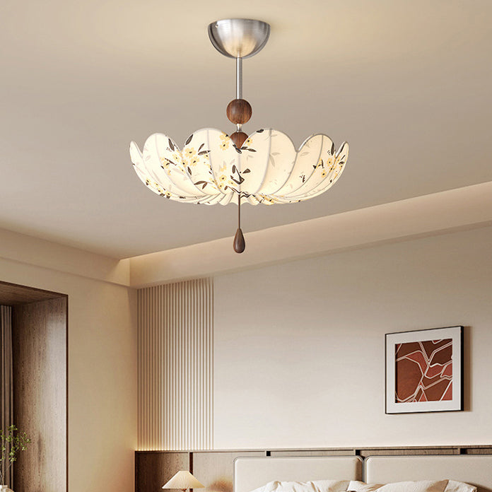 Traditional French Semicircular Bud Fabric Iron Wood 3 - Light Semi-Flush Mount Ceiling Light For Living Room