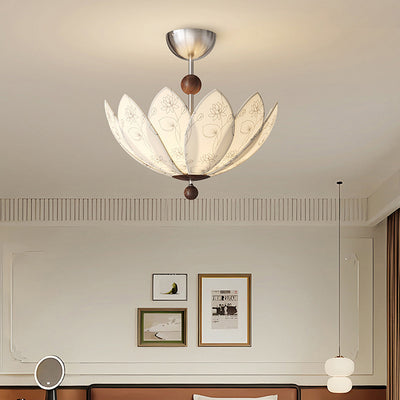 Traditional French Semicircular Bud Fabric Iron Wood 3 - Light Semi-Flush Mount Ceiling Light For Living Room