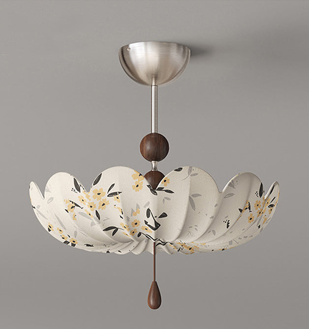 Traditional French Semicircular Bud Fabric Iron Wood 3 - Light Semi-Flush Mount Ceiling Light For Living Room