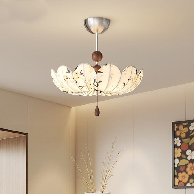 Traditional French Semicircular Bud Fabric Iron Wood 3 - Light Semi-Flush Mount Ceiling Light For Living Room