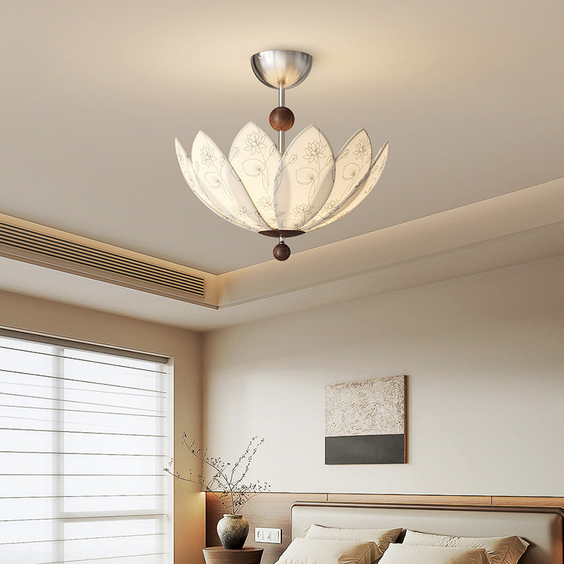 Traditional French Semicircular Bud Fabric Iron Wood 3 - Light Semi-Flush Mount Ceiling Light For Living Room