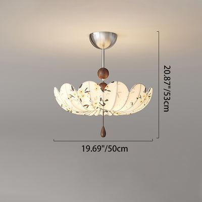 Traditional French Semicircular Bud Fabric Iron Wood 3 - Light Semi-Flush Mount Ceiling Light For Living Room
