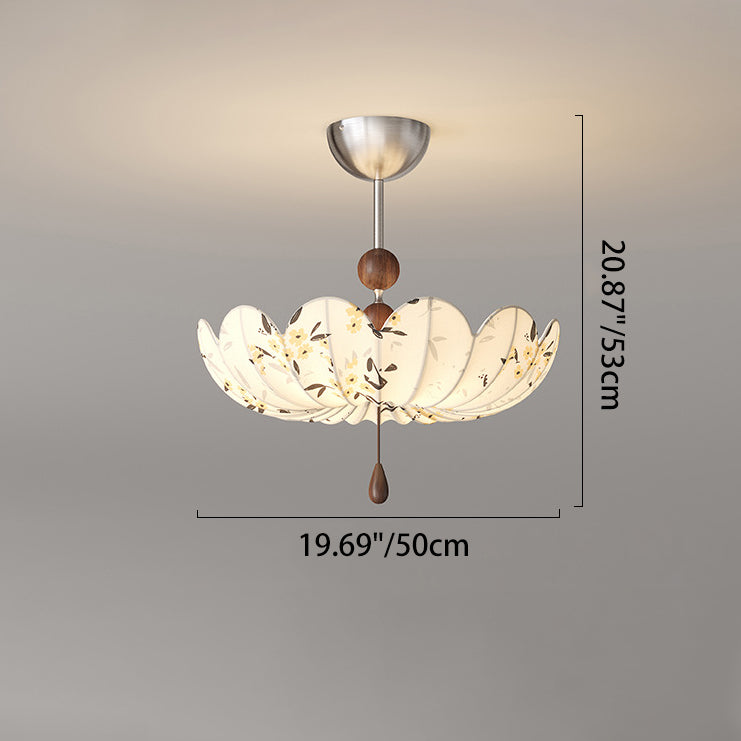 Traditional French Semicircular Bud Fabric Iron Wood 3 - Light Semi-Flush Mount Ceiling Light For Living Room