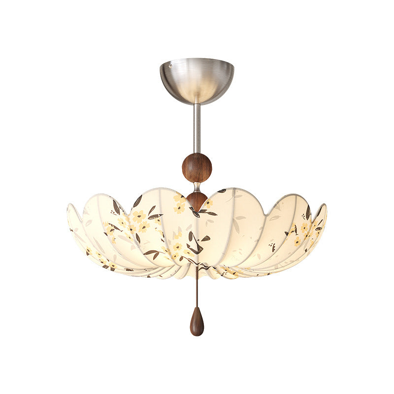 Traditional French Semicircular Bud Fabric Iron Wood 3 - Light Semi-Flush Mount Ceiling Light For Living Room