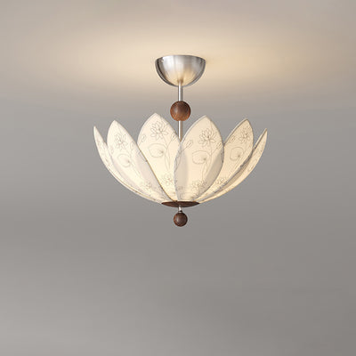 Traditional French Semicircular Bud Fabric Iron Wood 3 - Light Semi-Flush Mount Ceiling Light For Living Room