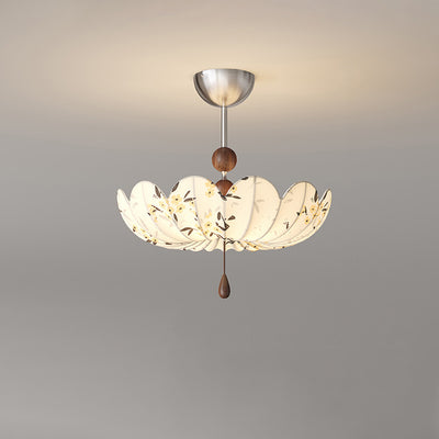 Traditional French Semicircular Bud Fabric Iron Wood 3 - Light Semi-Flush Mount Ceiling Light For Living Room