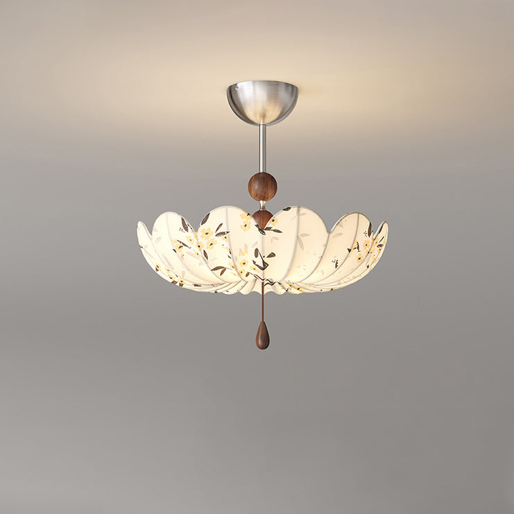Traditional French Semicircular Bud Fabric Iron Wood 3 - Light Semi-Flush Mount Ceiling Light For Living Room