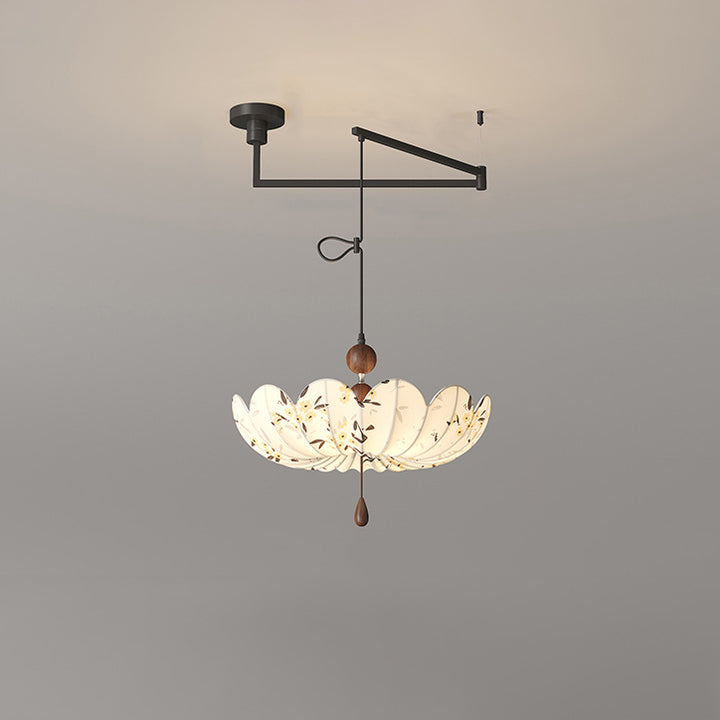 Traditional French Semicircular Bud Fabric Iron Wood 3 - Light Chandelier For Living Room