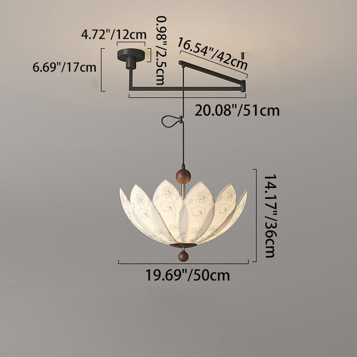 Traditional French Semicircular Bud Fabric Iron Wood 3 - Light Chandelier For Living Room