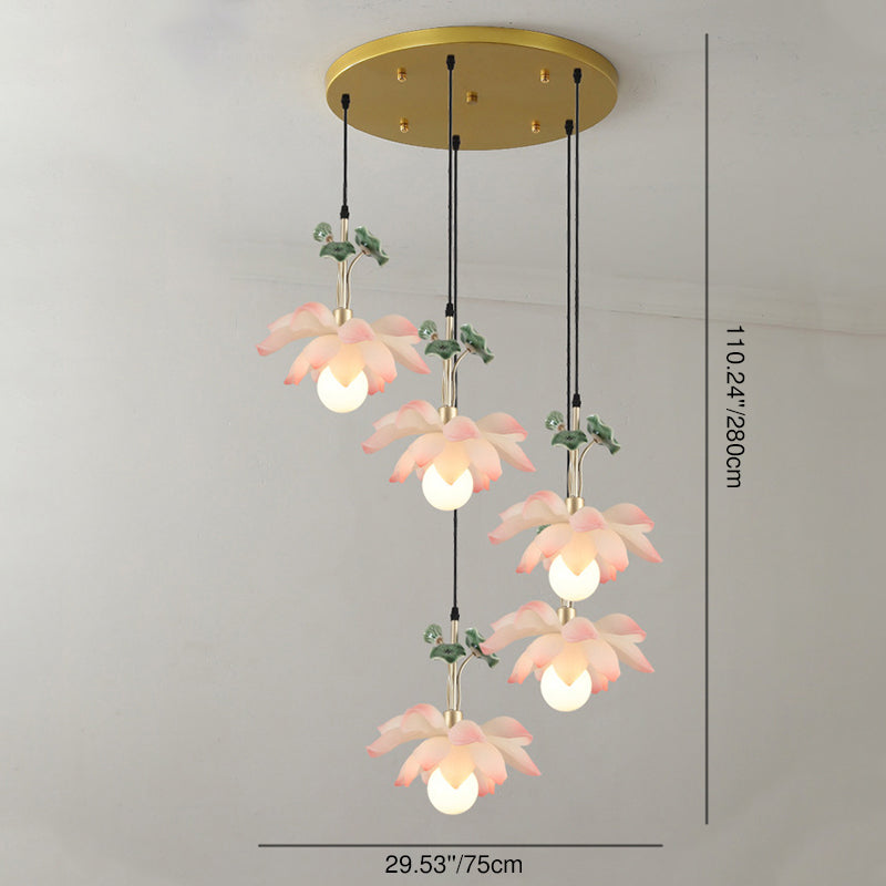 Traditionelle chinesische Lotus-Orb-Eisenharz-Keramik 1/3/5 - Licht-Kronleuchter für das Esszimmer 