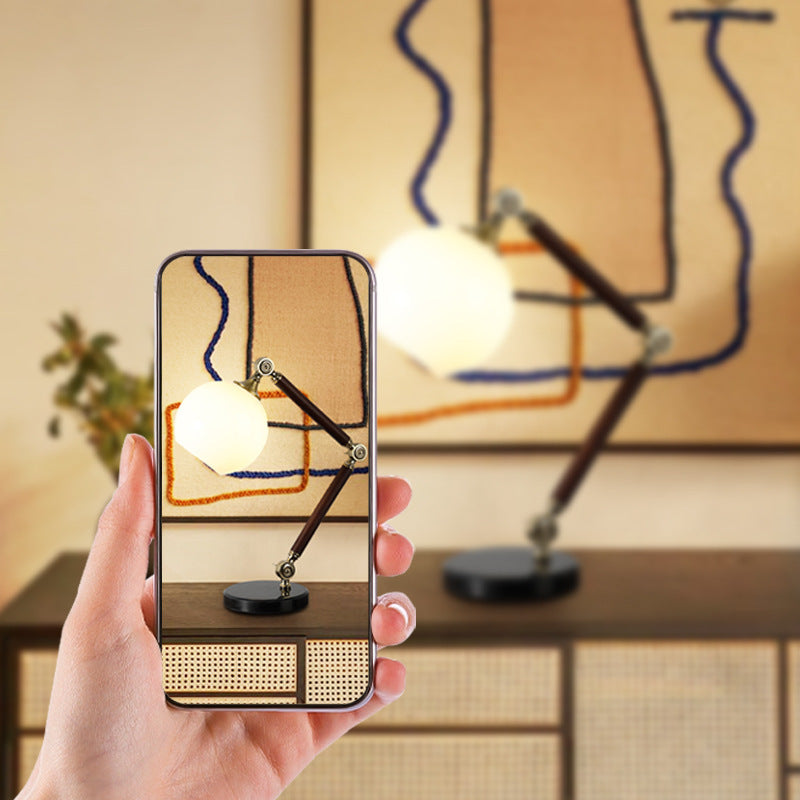 Zeitgenössische Retro-Halbrundbasis Biegsame Gummi-Holz-Marmor-Glas 1 - Licht Tischlampe Für Schlafzimmer 