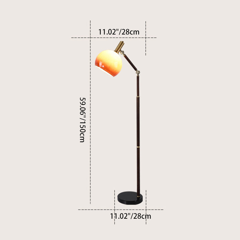 Zeitgenössische Retro-Halbrund-Basis Biegsame Gummiholz Marmor Glas 1-Licht Stehende Stehlampe für Wohnzimmer 