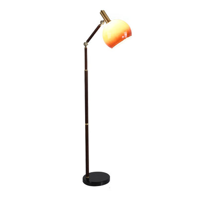 Zeitgenössische Retro-Halbrund-Basis Biegsame Gummiholz Marmor Glas 1-Licht Stehende Stehlampe für Wohnzimmer 