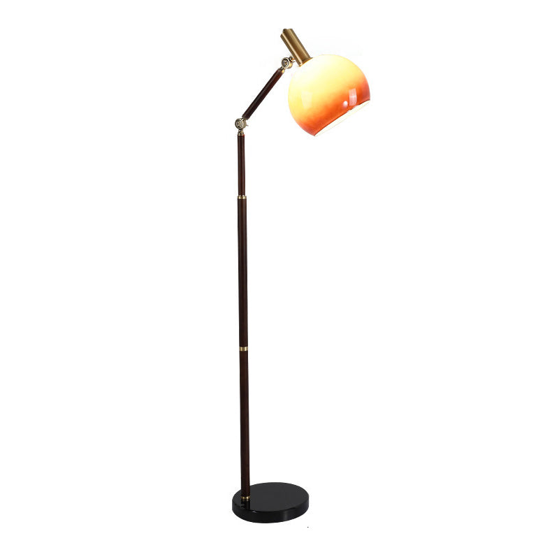 Zeitgenössische Retro-Halbrund-Basis Biegsame Gummiholz Marmor Glas 1-Licht Stehende Stehlampe für Wohnzimmer 
