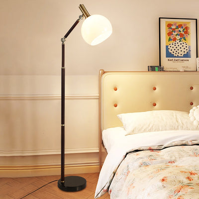 Zeitgenössische Retro-Halbrund-Basis Biegsame Gummiholz Marmor Glas 1-Licht Stehende Stehlampe für Wohnzimmer 