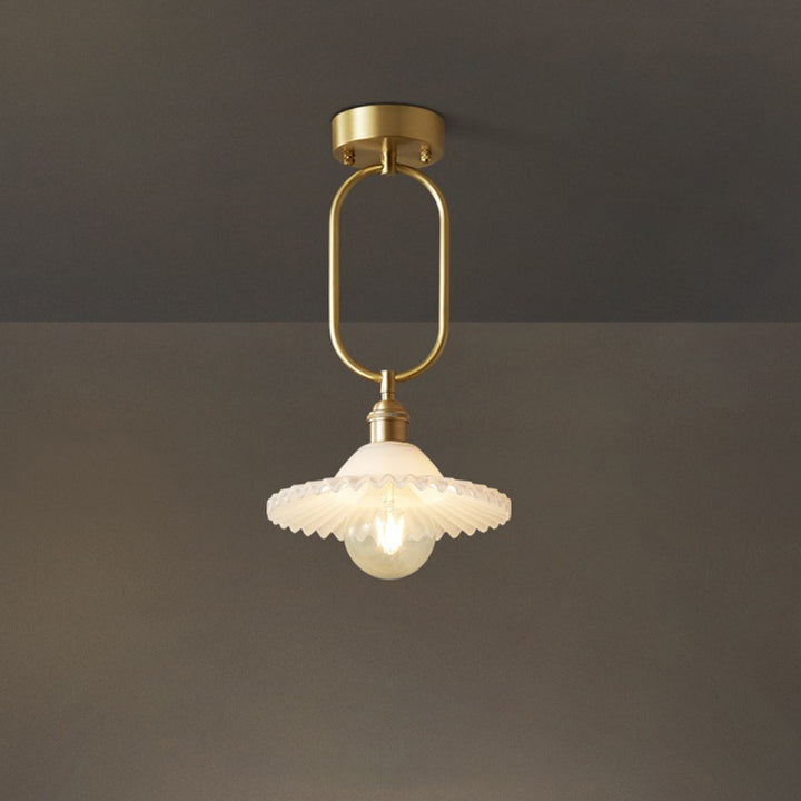 Simplicidad Contemporánea Cono Paraguas Semicircular Cobre Vidrio 1 - Luz Semi-empotrada Montaje de Techo para Pasillos 