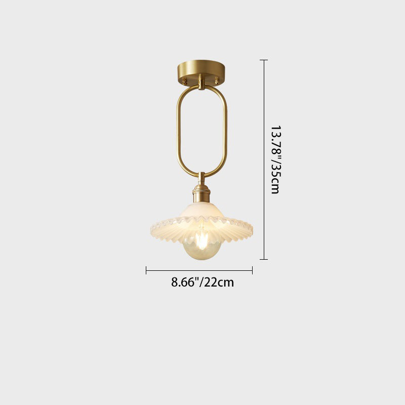 Contemporary Simplicity Conical Umbrella Semicircular Copper Glass 1 - Light Semi-Flush Mount Ceiling Light For Hallways