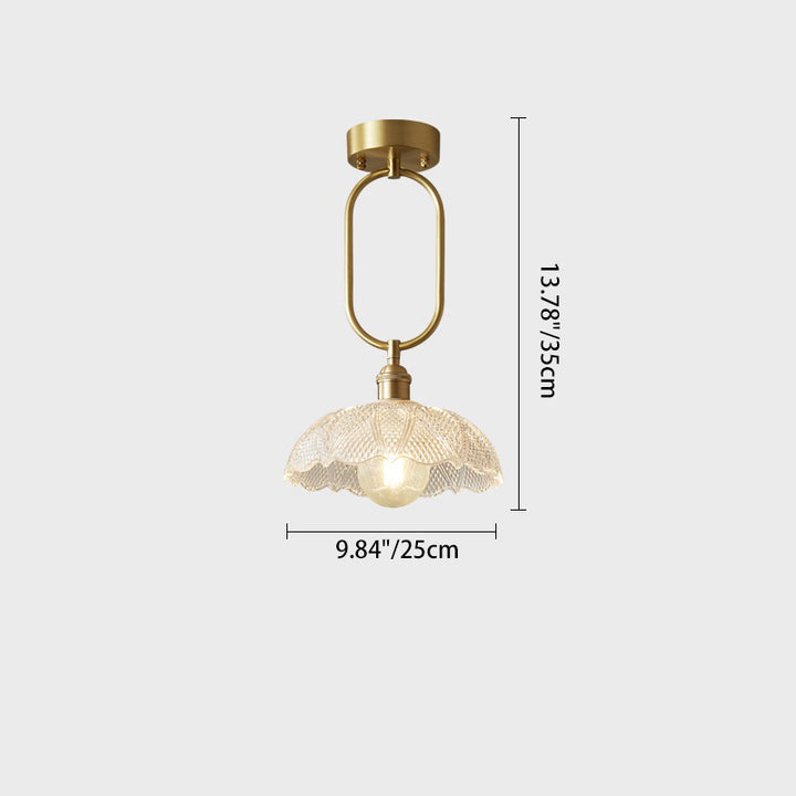 Contemporary Simplicity Conical Umbrella Semicircular Copper Glass 1 - Light Semi-Flush Mount Ceiling Light For Hallways