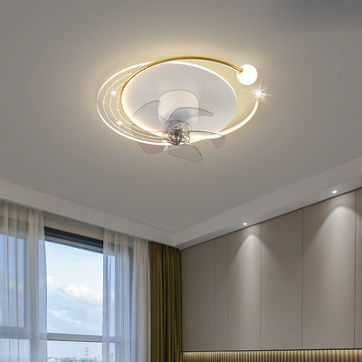 Ventilateur de plafond moderne nordique rond ovale avec cinq pales en fer acrylique LED pour chambre 