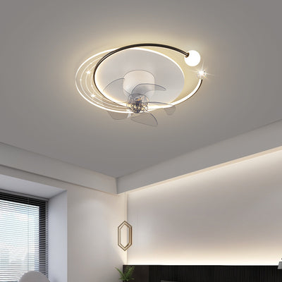 Ventilateur de plafond moderne nordique rond ovale avec cinq pales en fer acrylique LED pour chambre 