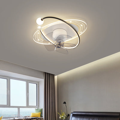 Ventilateur de plafond moderne nordique rond ovale avec cinq pales en fer acrylique LED pour chambre 