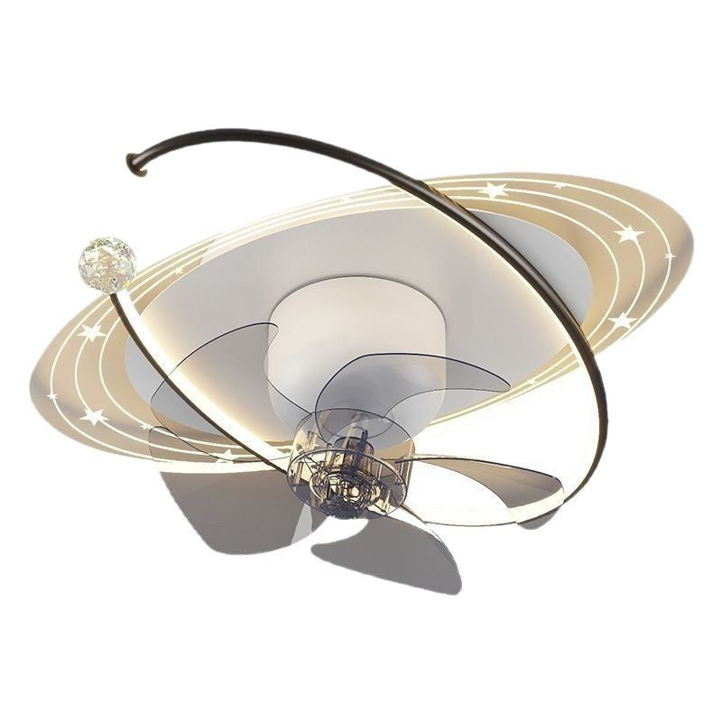 Ventilateur de plafond moderne nordique rond ovale avec cinq pales en fer acrylique LED pour chambre 