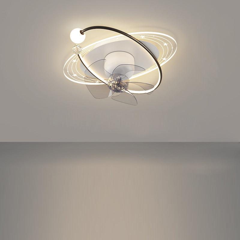 Ventilateur de plafond moderne nordique rond ovale avec cinq pales en fer acrylique LED pour chambre 