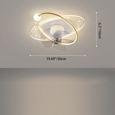 Ventilateur de plafond moderne nordique rond ovale avec cinq pales en fer acrylique LED pour chambre 