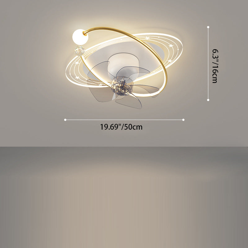 Ventilateur de plafond moderne nordique rond ovale avec cinq pales en fer acrylique LED pour chambre 