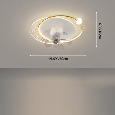Ventilateur de plafond moderne nordique rond ovale avec cinq pales en fer acrylique LED pour chambre 