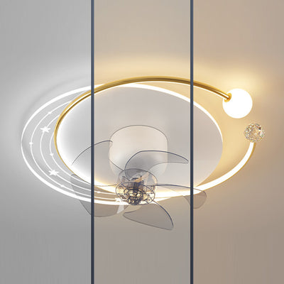 Ventilateur de plafond moderne nordique rond ovale avec cinq pales en fer acrylique LED pour chambre 