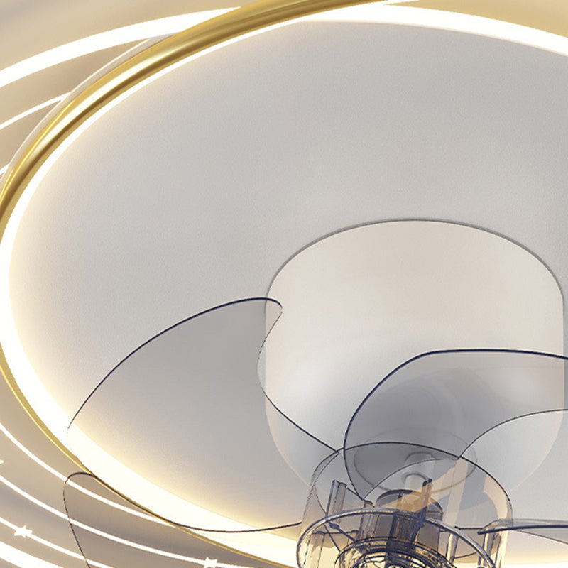 Ventilateur de plafond moderne nordique rond ovale avec cinq pales en fer acrylique LED pour chambre 