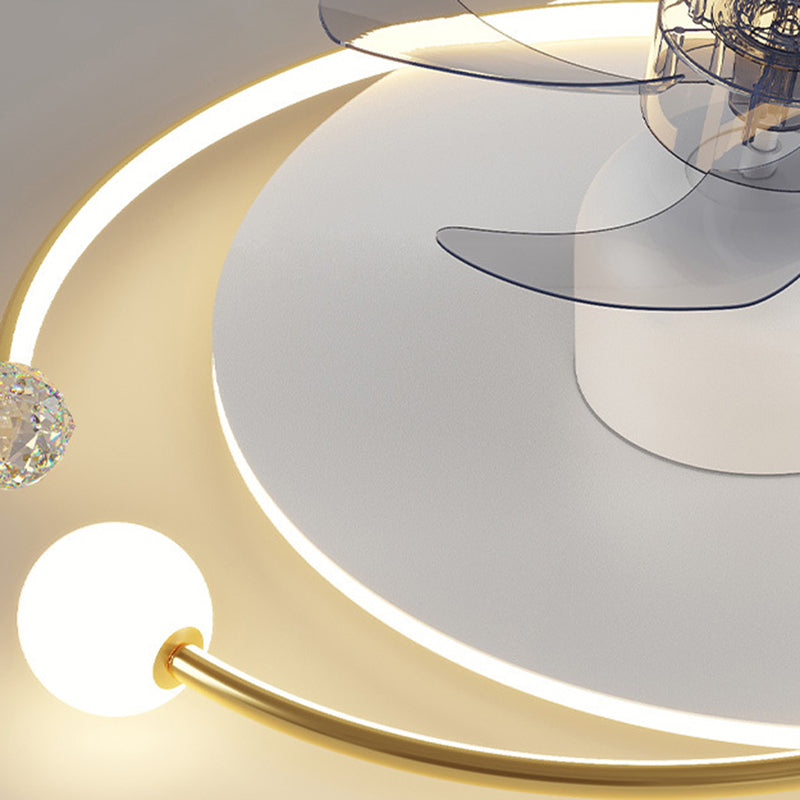 Ventilateur de plafond moderne nordique rond ovale avec cinq pales en fer acrylique LED pour chambre 