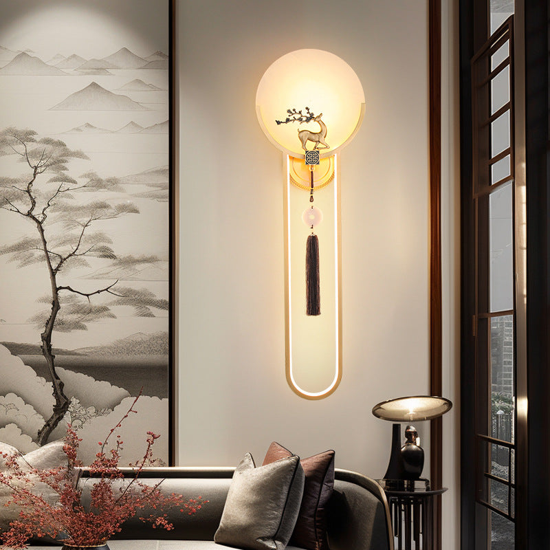 مصباح حائط LED تقليدي مستدير من الرخام والنحاس على شكل غزال لغرفة المعيشة 