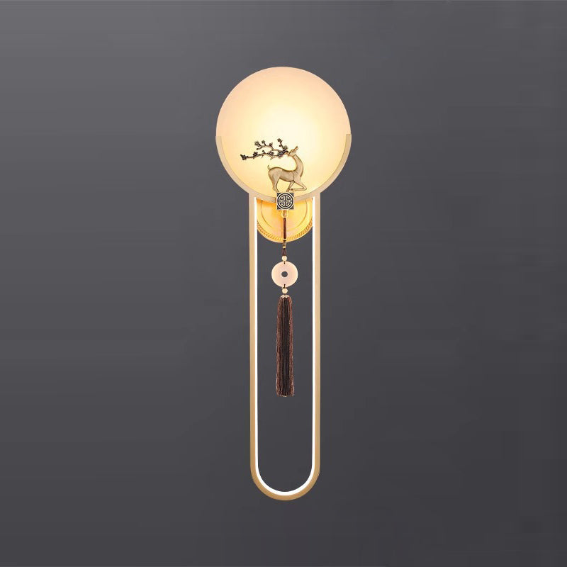مصباح حائط LED تقليدي مستدير من الرخام والنحاس على شكل غزال لغرفة المعيشة 