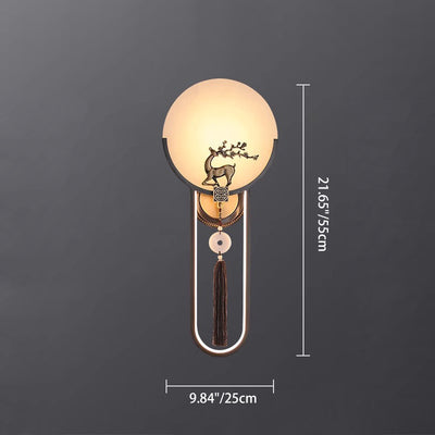 مصباح حائط LED تقليدي مستدير من الرخام والنحاس على شكل غزال لغرفة المعيشة 