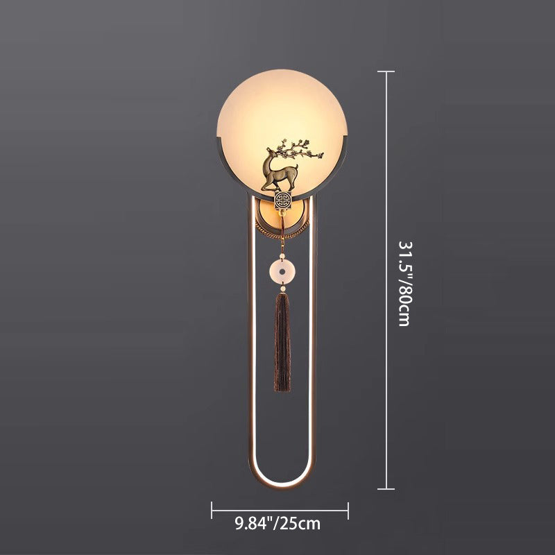 مصباح حائط LED تقليدي مستدير من الرخام والنحاس على شكل غزال لغرفة المعيشة 