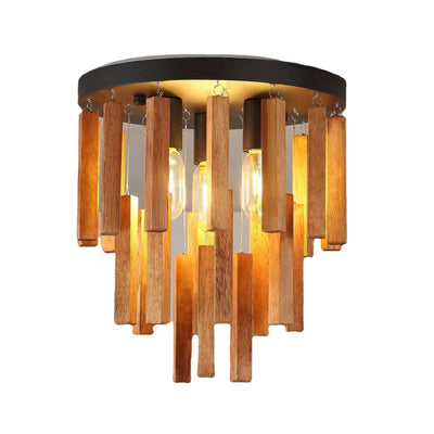 Traditionelle rustikale runde Holzstab 3-Licht Semi-Flush-Mount Deckenleuchte für Wohnzimmer 