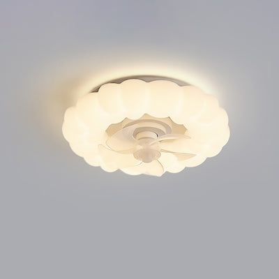 Ventilateur de plafond avec lumière LED PE à montage encastré, nuages ronds crème nordiques contemporains pour chambre 